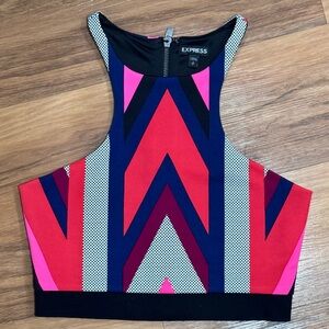 Express Women's Geometric Red and Pink Top
